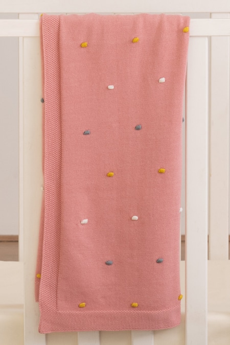 Shop Houmn Pink 100% Soft Cotton Knitted And Polka Dot Paypal Baby Blanket & Toy Set at Aza Fashions Shop_Houmn_Pink 100% Soft Cotton Knitted And Polka Dot Paypal Baby Blanket & Toy Set_at_Aza_Fashions