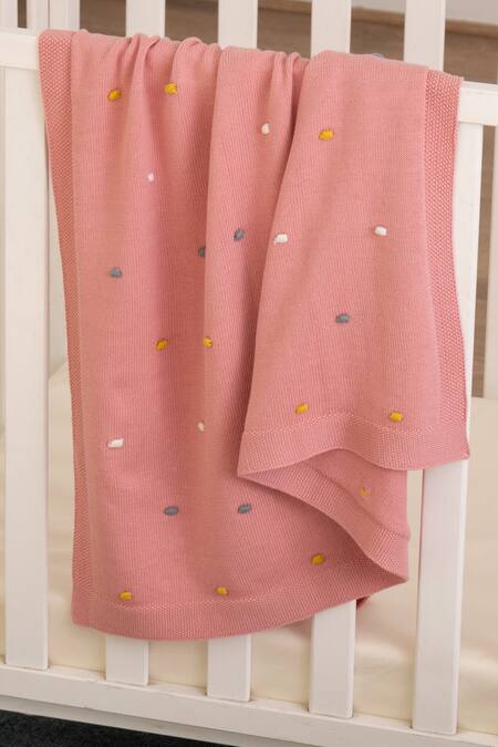 Houmn Pink 100% Soft Cotton Knitted And Polka Dot Paypal Baby Blanket & Toy Set Online at Aza Fashions Houmn_Pink 100% Soft Cotton Knitted And Polka Dot Paypal Baby Blanket & Toy Set_Online_at_Aza_Fashions