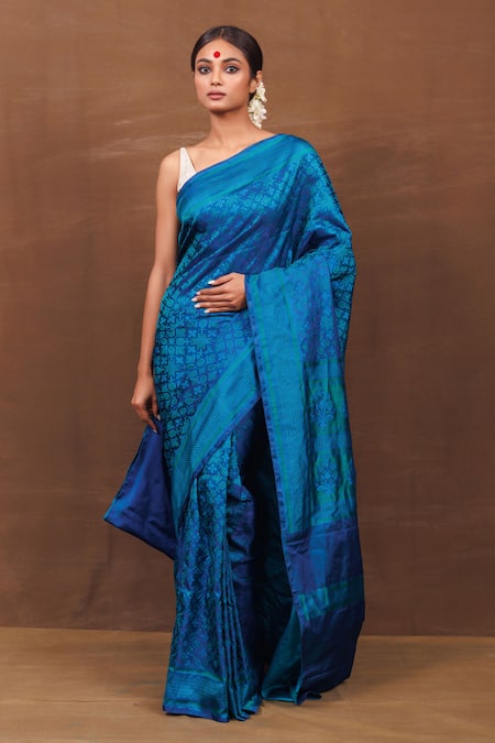 Pinki Sinha Blue Silk Handwoven Mosaic Quad Banarasi Saree