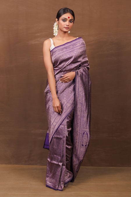 Pinki Sinha Purple Pure Silk Handwoven Mughal Bahar Banarasi Saree