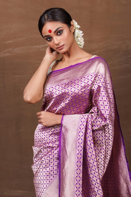 Buy_Vishwa By Pinki Sinha_Purple Silk Florence Handwoven Pure Banarasi Saree _Online_at_Aza_Fashions