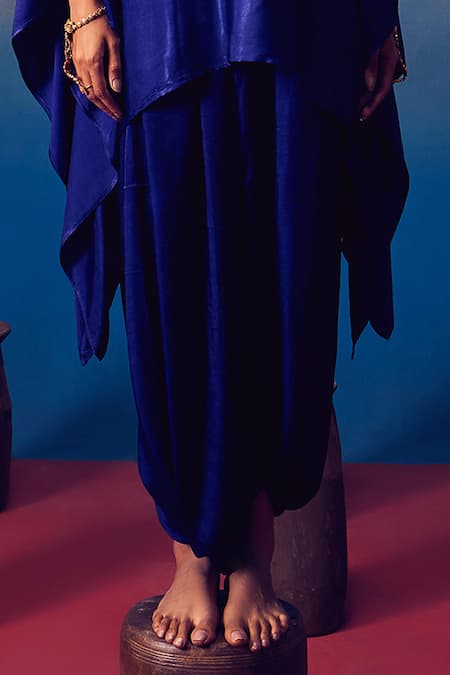 Buy_5elements_Blue Modal, Satin Beads, Arundhati Neckline Embellished Kaftan And Pant Set _Online_at_Aza_Fashions