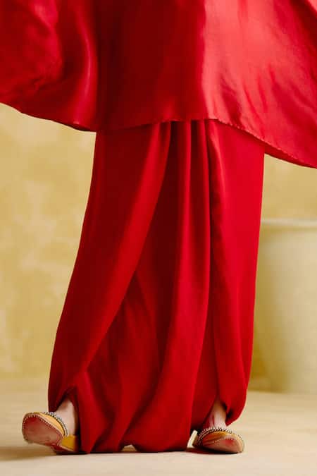 Shop 5elements Red Modal, Satin Beads, Arundhati Placement Embellished Kaftan And Pant Set Online at Aza Fashions Shop_5elements_Red Modal, Satin Beads, Arundhati Placement Embellished Kaftan And Pant Set _Online_at_Aza_Fashions