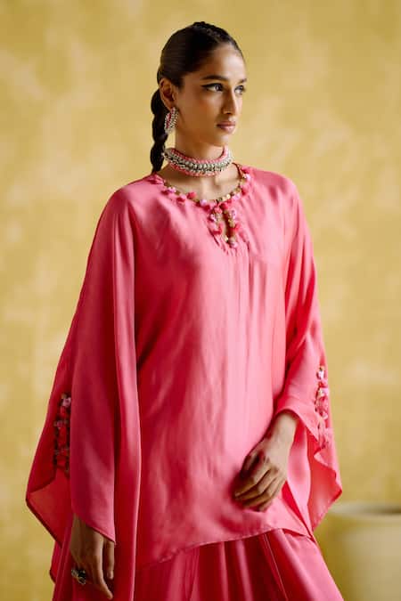 Buy_5elements_Pink Modal, Satin Tassels, Beads, Arundhati Embellished Kaftan And Pant Set 