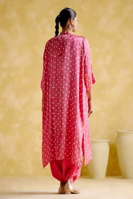 Shop 5elements Pink Modal Satin Embellished Bandhani Malini Pattern Overlay Draped Skirt Set at Aza Fashions Shop_5elements_Pink Modal Satin Embellished Bandhani Malini Pattern Overlay Draped Skirt Set _at_Aza_Fashions