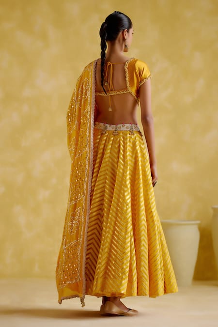 Shop_5elements_Yellow , Georgette, Organza Gota Patti, Anvi Embellished Lehenga Set _at_Aza_Fashions