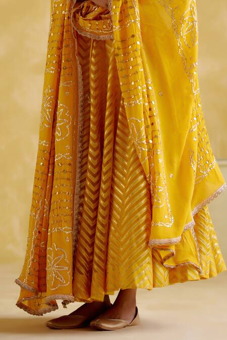 Buy_5elements_Yellow , Georgette, Organza Gota Patti, Anvi Embellished Lehenga Set _Online_at_Aza_Fashions