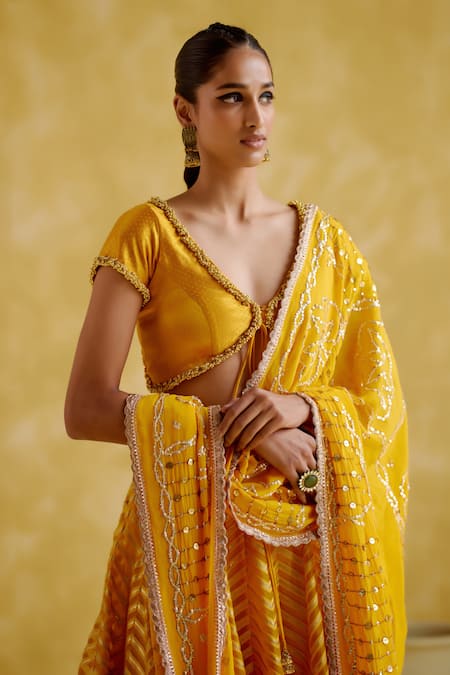 Shop_5elements_Yellow , Georgette, Organza Gota Patti, Anvi Embellished Lehenga Set _Online_at_Aza_Fashions