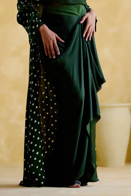 5elements Green Modal Satin Embellished Bandhani Malini Pattern Overlay Skirt Set Online at Aza Fashions 5elements_Green Modal Satin Embellished Bandhani Malini Pattern Overlay Skirt Set _Online_at_Aza_Fashions