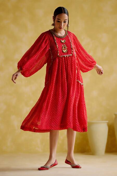 5elements Red Sequins Round Neck Cronus Printed Midi Dress Online at Aza Fashions 5elements_Red Sequins Round Neck Cronus Printed Midi Dress _Online_at_Aza_Fashions