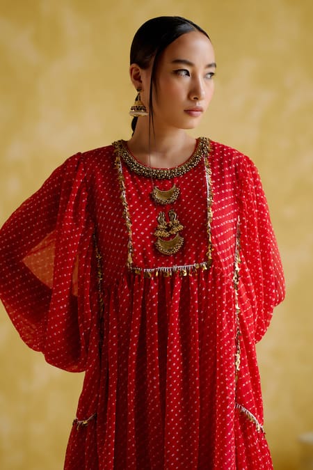 Shop 5elements Red Sequins Round Neck Cronus Printed Midi Dress Online at Aza Fashions Shop_5elements_Red Sequins Round Neck Cronus Printed Midi Dress _Online_at_Aza_Fashions