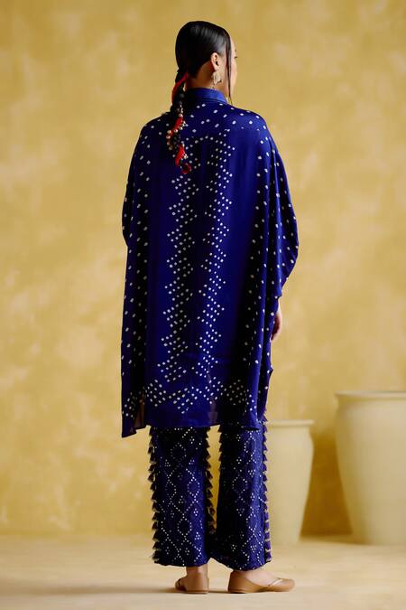 Shop 5elements Blue Modal, Satin Beads, Tassels Bandhani Pattern Embellished Kaftan at Aza Fashions Shop_5elements_Blue Modal, Satin Beads, Tassels Bandhani Pattern Embellished Kaftan_at_Aza_Fashions