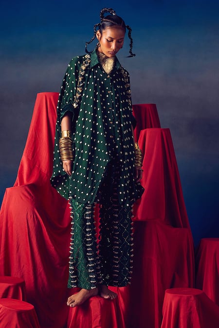 Buy_5elements_Green Modal Satin Embellished Bead Tassells Mirrorwork Pant _Online_at_Aza_Fashions