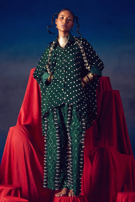 Shop_5elements_Green Modal Satin Embellished Bead Tassells Mirrorwork Pant _Online_at_Aza_Fashions