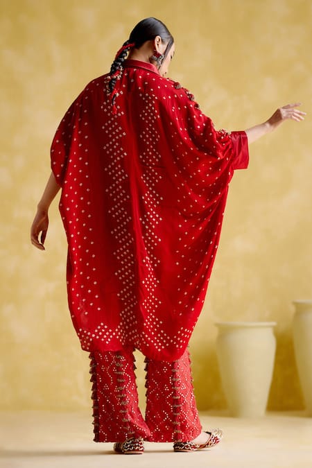 Shop 5elements Red Modal, Satin Beads, Mirrors Tassel Embellished Pant at Aza Fashions Shop_5elements_Red Modal, Satin Beads, Mirrors Tassel Embellished Pant _at_Aza_Fashions