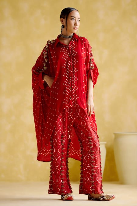 Buy 5elements Red Modal, Satin Beads, Mirrors Tassel Embellished Pant Online at Aza Fashions Buy_5elements_Red Modal, Satin Beads, Mirrors Tassel Embellished Pant _Online_at_Aza_Fashions