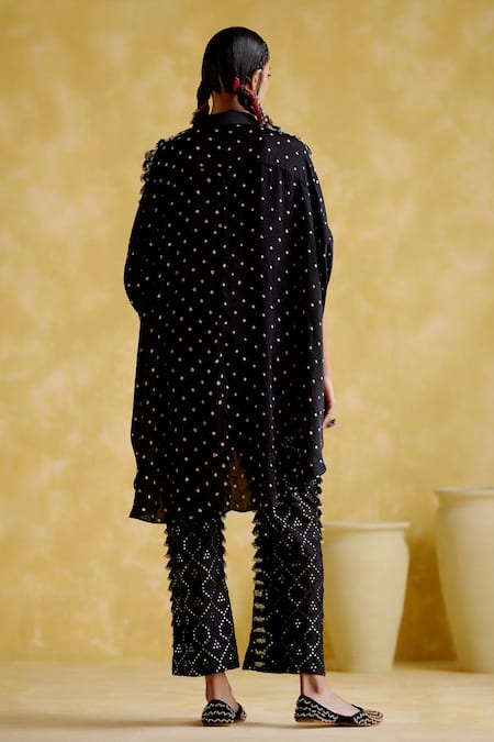 Shop 5elements Black Modal, Satin Beads, Mirrors Tassel Embellished Pant at Aza Fashions Shop_5elements_Black Modal, Satin Beads, Mirrors Tassel Embellished Pant _at_Aza_Fashions