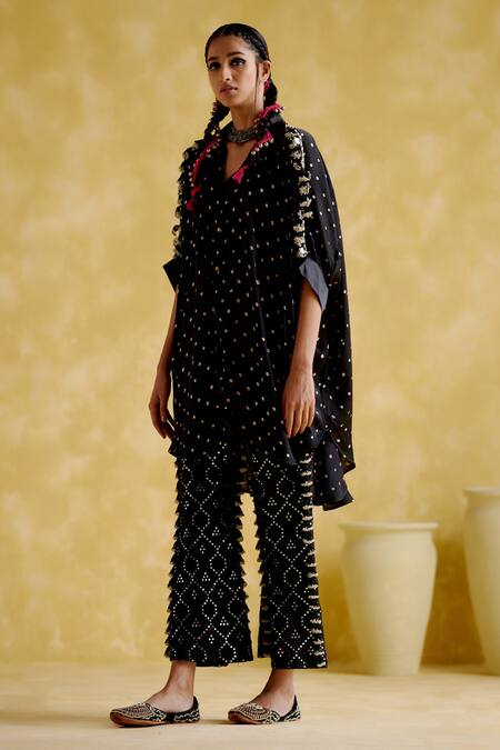 Buy 5elements Black Modal, Satin Beads, Mirrors Tassel Embellished Pant Online at Aza Fashions Buy_5elements_Black Modal, Satin Beads, Mirrors Tassel Embellished Pant _Online_at_Aza_Fashions