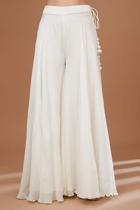 BAIDEHI White Bamboo, Chiffon, Georgette Floral Embroidered Peplum Kurta Sharara Set Online at Aza Fashions BAIDEHI_White Bamboo, Chiffon, Georgette Floral Embroidered Peplum Kurta Sharara Set _Online_at_Aza_Fashions