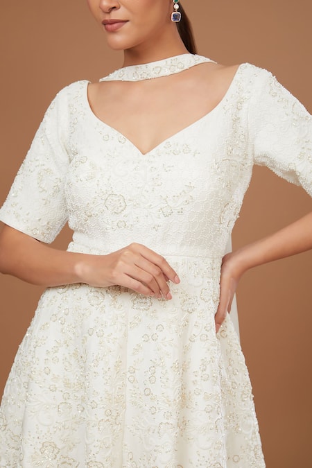 Buy BAIDEHI White Bamboo, Chiffon, Georgette Floral Embroidered Peplum Kurta Sharara Set Online at Aza Fashions Buy_BAIDEHI_White Bamboo, Chiffon, Georgette Floral Embroidered Peplum Kurta Sharara Set _Online_at_Aza_Fashions