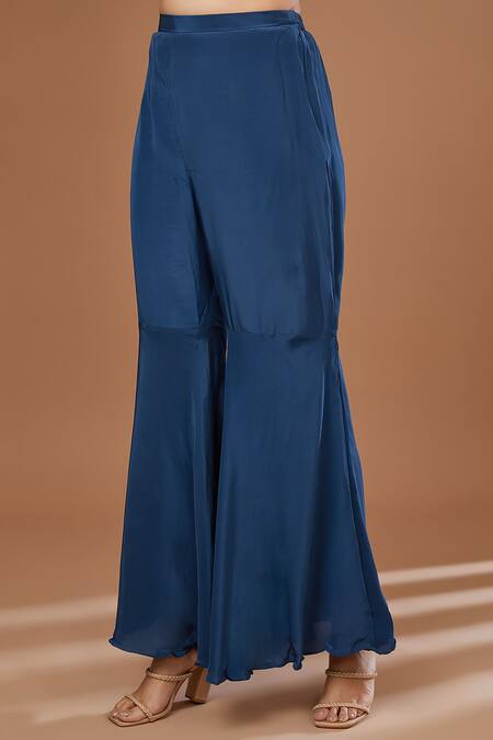 BAIDEHI Blue Crepe Beads, Sequins Floral Jaal Embroidered Peplum Kurta Sharara Set Online at Aza Fashions BAIDEHI_Blue Crepe Beads, Sequins Floral Jaal Embroidered Peplum Kurta Sharara Set_Online_at_Aza_Fashions