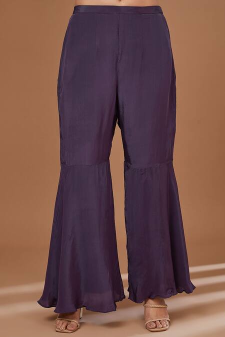 BAIDEHI_Purple Crepe Beads, Sequins Floral Jaal Embroidered Peplum Kurta Sharara Set_Online_at_Aza_Fashions