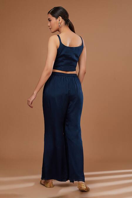 Buy BAIDEHI Blue Chiffon Cut Work, Embroidery Round Neck Floral Cape Palazzo Set Online at Aza Fashions Buy_BAIDEHI_Blue Chiffon Cut Work, Embroidery Round Neck Floral Cape Palazzo Set _Online_at_Aza_Fashions