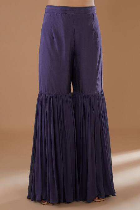 Baidehi_Purple Organza, Georgette, Bamboo Sequins, Embroidery Floral Kurta Gharara Set _Online_at_Aza_Fashions