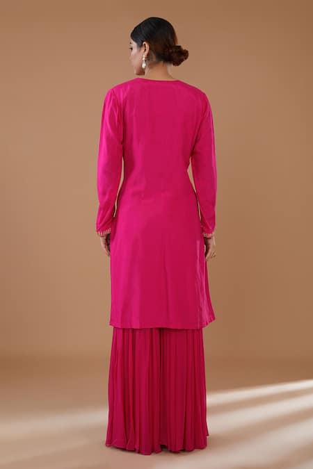 Shop BAIDEHI Fuchsia Organza, Georgette, Bamboo Sequins, And Thread Kurta Gharara Set at Aza Fashions Shop_BAIDEHI_Fuchsia Organza, Georgette, Bamboo Sequins, And Thread Kurta Gharara Set _at_Aza_Fashions