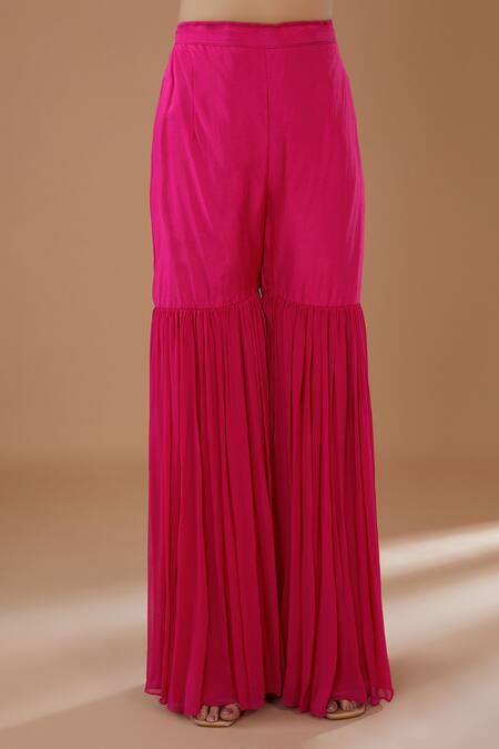 BAIDEHI Fuchsia Organza, Georgette, Bamboo Sequins, And Thread Kurta Gharara Set Online at Aza Fashions BAIDEHI_Fuchsia Organza, Georgette, Bamboo Sequins, And Thread Kurta Gharara Set _Online_at_Aza_Fashions