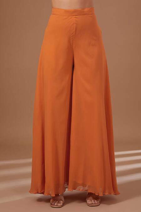 BAIDEHI Orange Bamboo, Georgette Sequins, Embroidery Round Floral Kurta Sharara Set Online at Aza Fashions BAIDEHI_Orange Bamboo, Georgette Sequins, Embroidery Round Floral Kurta Sharara Set _Online_at_Aza_Fashions