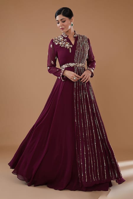 BAIDEHI Floral Bloom Sequin Embroidered Gown 