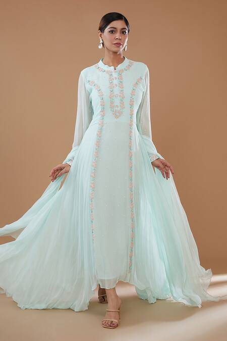 BAIDEHI Blue Chiffon, Georgette Sequins, Zari, Fleur Cut Dana Anarkali With Dupatta Online at Aza Fashions BAIDEHI_Blue Chiffon, Georgette Sequins, Zari, Fleur Cut Dana Anarkali With Dupatta _Online_at_Aza_Fashions