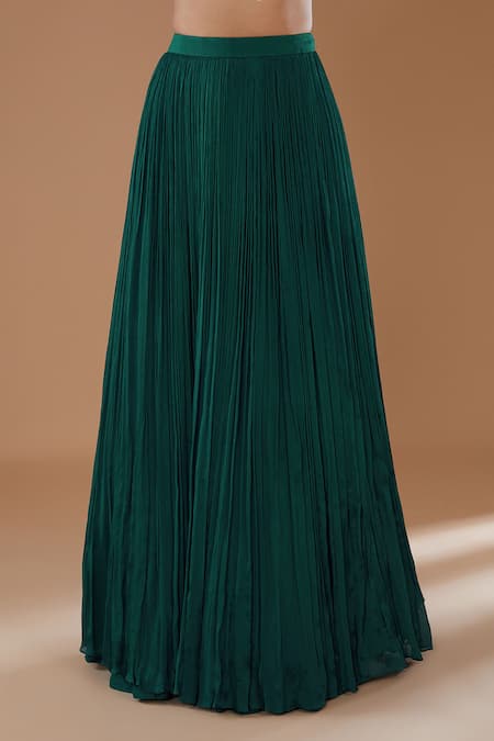 BAIDEHI Blue Silk, Chiffon Sequins, Gardenia Embroidered Jacket With Pleated Lehenga Online at Aza Fashions BAIDEHI_Blue Silk, Chiffon Sequins, Gardenia Embroidered Jacket With Pleated Lehenga _Online_at_Aza_Fashions