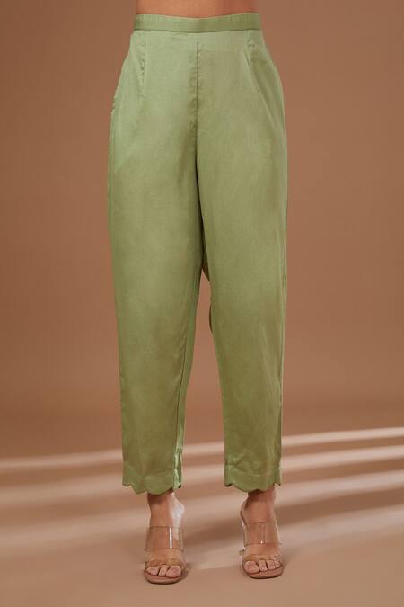 Baidehi_Green Organza, Cotton, Silk Diamonds, Embroidery, Fleur Dori Kurta Pant Set _Online_at_Aza_Fashions