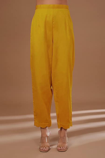 BAIDEHI_Yellow Organza, Cotton, Silk Sequins, Diamonds, Clover Kurta Pant Set _Online_at_Aza_Fashions