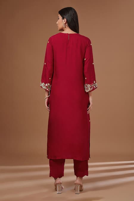 Shop BAIDEHI Red Organza, Cotton Satin Embroidery, Sequins, Pearls Florin Kurta Pant Set at Aza Fashions Shop_BAIDEHI_Red Organza, Cotton Satin Embroidery, Sequins, Pearls Florin Kurta Pant Set_at_Aza_Fashions