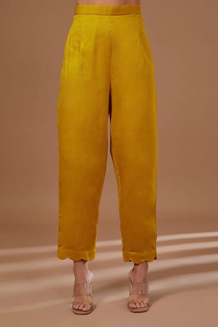 BAIDEHI Yellow Organza, Cotton Satin, Chanderi Silk Embroidery, Blossom Kurta Pant Set Online at Aza Fashions BAIDEHI_Yellow Organza, Cotton Satin, Chanderi Silk Embroidery, Blossom Kurta Pant Set_Online_at_Aza_Fashions