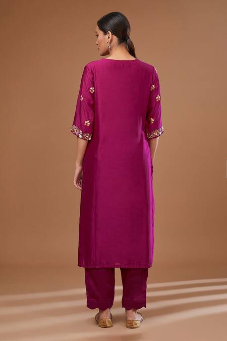 Shop BAIDEHI Pink Organza, Cotton Satin, Chanderi Silk Embroidery Round Gul Kurta Pant Set at Aza Fashions Shop_BAIDEHI_Pink Organza, Cotton Satin, Chanderi Silk Embroidery Round Gul Kurta Pant Set_at_Aza_Fashions