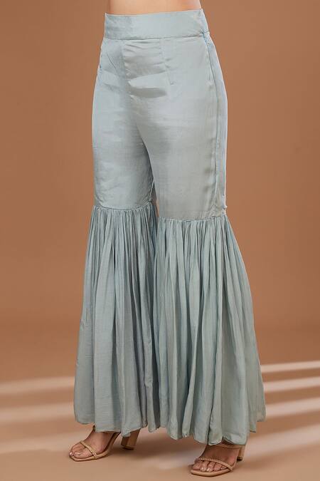 Buy_BAIDEHI_Blue Chiffon, Georgette Sequins, Cut Astral Scallop Dana Kurta Sharara Set_Online_at_Aza_Fashions