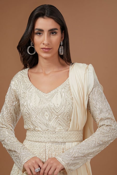 Buy BAIDEHI Ivory Georgette Sequins, Cut Work Scallop Dana Embroidered Kurta Sharara Set Online at Aza Fashions Buy_BAIDEHI_Ivory Georgette Sequins, Cut Work Scallop Dana Embroidered Kurta Sharara Set _Online_at_Aza_Fashions