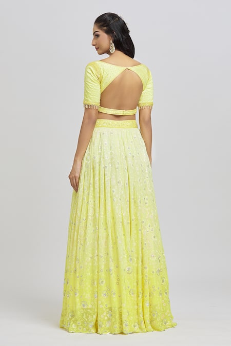 Label Priyanka Kar Floral Embroidered Yellow Lehenga Set 