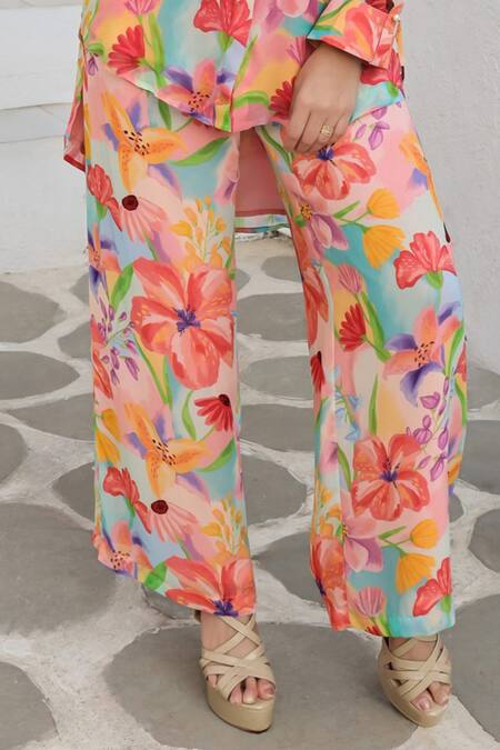 Seams Pret And Couture Multi Color Georgette Embroidery Round Siderine Floral Print Shirt With Pant Online at Aza Fashions Seams Pret And Couture_Multi Color Georgette Embroidery Round Siderine Floral Print Shirt With Pant _Online_at_Aza_Fashions