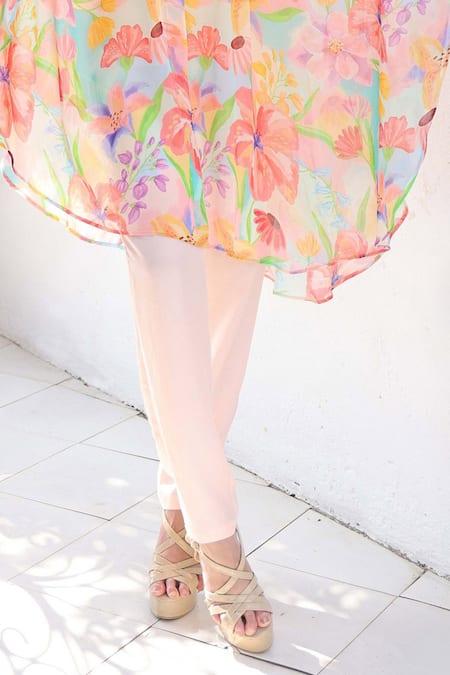 Shop Seams Pret And Couture Multi Color Georgette, Satin Sequins Akira Floral Print Kaftan And Pant Set Online at Aza Fashions Shop_Seams Pret And Couture_Multi Color Georgette, Satin Sequins Akira Floral Print Kaftan And Pant Set _Online_at_Aza_Fashions