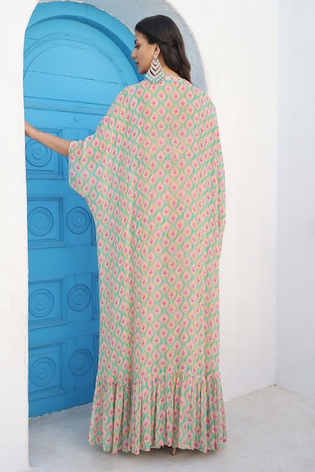 Shop Seams Pret And Couture Blue Georgette Printed And Embroidered Floral Ogee Inaya Sharara Set at Aza Fashions Shop_Seams Pret And Couture_Blue Georgette Printed And Embroidered Floral Ogee Inaya Sharara Set _at_Aza_Fashions