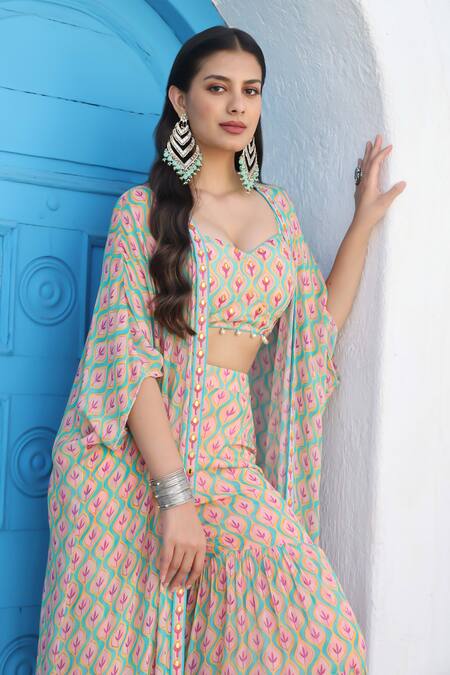 Seams Pret And Couture Blue Georgette Printed And Embroidered Floral Ogee Inaya Sharara Set Online at Aza Fashions Seams Pret And Couture_Blue Georgette Printed And Embroidered Floral Ogee Inaya Sharara Set _Online_at_Aza_Fashions