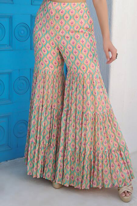 Shop Seams Pret And Couture Blue Georgette Printed And Embroidered Floral Ogee Inaya Sharara Set Online at Aza Fashions Shop_Seams Pret And Couture_Blue Georgette Printed And Embroidered Floral Ogee Inaya Sharara Set _Online_at_Aza_Fashions