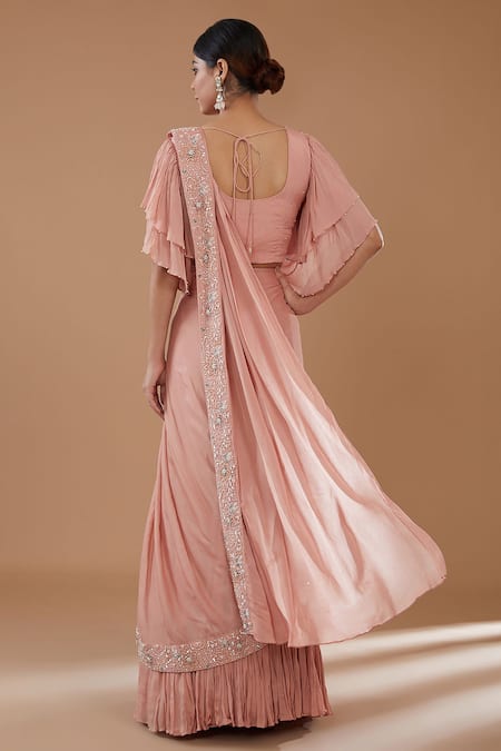 Baidehi Floral Embroidered Border Draped Lehenga Saree Set 