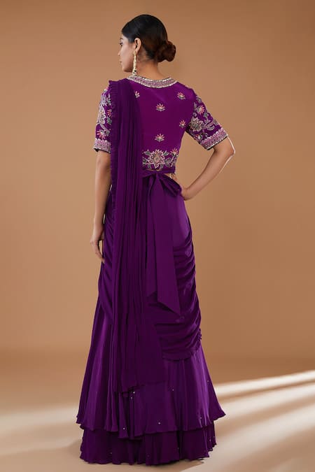 Baidehi Layered Draped Lehenga Saree Set With Embroidered Blouse 