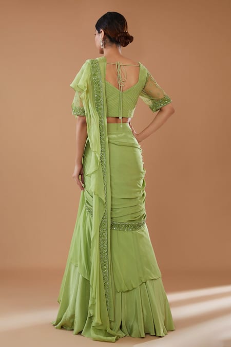 Baidehi Draped Layered Ruffle Lehenga Saree With Blouse 